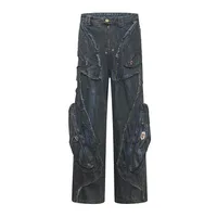 Jiayi Library Men's  New High Street American Style Heavy Industry Shaped Jeans Men's Waste Soil Wind Washed Workwear Trousers main image 3