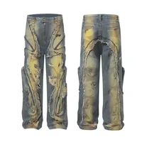 Jiayi Library Men's  New High Street American Style Heavy Industry Shaped Jeans Men's Waste Soil Wind Washed Workwear Trousers main image 5