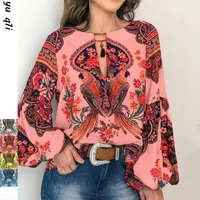 Spring And Summer New Women's Personalized Women's Digital Printing Round Neck Lantern Sleeve Shirt 5006 A Large Number Of Spot main image 1