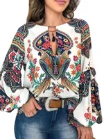 Spring And Summer New Women's Personalized Women's Digital Printing Round Neck Lantern Sleeve Shirt 5006 A Large Number Of Spot main image 5