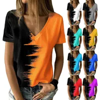 Summer  Plus Size Women's Contrast Color Top New V-neck Short Sleeve Women's T-shirt main image 1