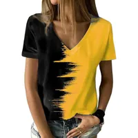 Summer  Plus Size Women's Contrast Color Top New V-neck Short Sleeve Women's T-shirt main image 3