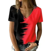 Summer  Plus Size Women's Contrast Color Top New V-neck Short Sleeve Women's T-shirt main image 4