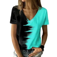 Summer  Plus Size Women's Contrast Color Top New V-neck Short Sleeve Women's T-shirt main image 5