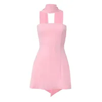 W205DS Europe And The United States   Summer New Solid Color Tube Top Neck Ribbon High Waist Slim Short Dress sku image 1