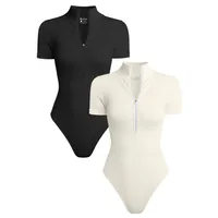 Women's Jumpsuit Sexy Rib One-piece Short Sleeve Front Zipper Triangle Jumpsuit main image 1