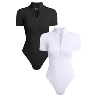 Women's Jumpsuit Sexy Rib One-piece Short Sleeve Front Zipper Triangle Jumpsuit main image 2