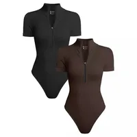 Women's Jumpsuit Sexy Rib One-piece Short Sleeve Front Zipper Triangle Jumpsuit main image 3
