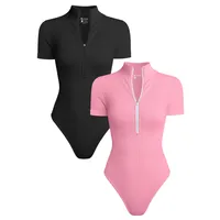 Women's Jumpsuit Sexy Rib One-piece Short Sleeve Front Zipper Triangle Jumpsuit main image 5