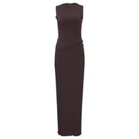 W225ST   Summer New Solid Color Round Neck Unrepaired Irregular Top High Waist Long Dress Slim Fit Suit main image 5