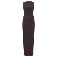 W225ST   Summer New Solid Color Round Neck Unrepaired Irregular Top High Waist Long Dress Slim Fit Suit sku image 2