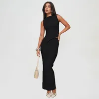W225ST   Summer New Solid Color Round Neck Unrepaired Irregular Top High Waist Long Dress Slim Fit Suit sku image 6