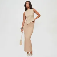 W225ST   Summer New Solid Color Round Neck Unrepaired Irregular Top High Waist Long Dress Slim Fit Suit sku image 10