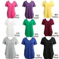 Source Europe And The United States Summer Women's V-neck Short Sleeve Loose T-shirt Hem Arc Plus Size Solid Color Top Women main image 2