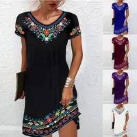 New Summer  Designed Europe Station Mid-Waist Printed Urban Casual Short-Sleeved Dress main image 1