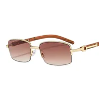 CT382 Metal Small Box Color Wood Grain Sunglasses  Men And Women  Fashion Retro Sunglasses Flat Glasses main image 4