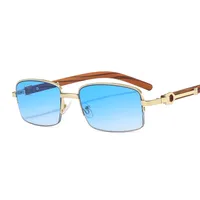 CT382 Metal Small Box Color Wood Grain Sunglasses  Men And Women  Fashion Retro Sunglasses Flat Glasses sku image 5
