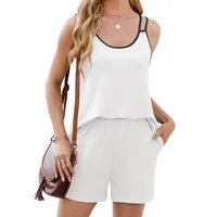 Europe And The United States  Foreign Trade  Spring And Summer New Color Contrast Round Neck Suspender Pocket Shorts Casual Suit Women main image 5