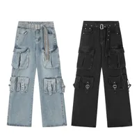 Jiayiku Fashion Brand Chic  Retro Multi-pocket Design Tooling Jeans Straight Loose Wide-leg Mop Pants main image 5