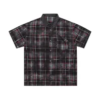 Jiayiku Men's  Vintage New Style Trendy Loose Shirt Plaid Tie-dyed Denim Stitching Casual Short-sleeved Shirt main image 1