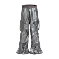 Jiayiku Fashion Brand Chic American Street RO Style Overalls Men's Faux Leather Layer Three-dimensional Pocket Wide Leg Flared Pants main image 3