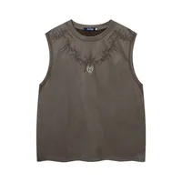 Jiayiku   Street Fashion Brand Vest Suede Heavy Embroidery Summer New Loose Sleeveless T-shirt sku image 6