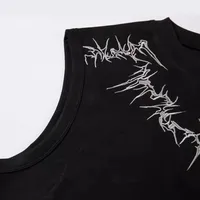 Jiayiku   Street Fashion Brand Vest Suede Heavy Embroidery Summer New Loose Sleeveless T-shirt main image 4