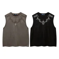 Jiayiku   Street Fashion Brand Vest Suede Heavy Embroidery Summer New Loose Sleeveless T-shirt main image 5