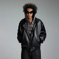 Jiayiku Men's Clothing Vintage  Spring New American Retro Baseball Uniform Motorcycle PU Leather Jacket Hooded Jacket main image 2