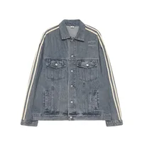 Jiayiku Fashion Brand Chic American Retro Heavy Washed Striped Stitching Lapel Denim Jacket New Workwear Coat main image 1