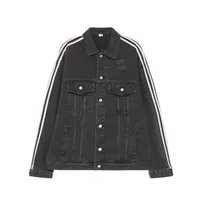 Jiayiku Fashion Brand Chic American Retro Heavy Washed Striped Stitching Lapel Denim Jacket New Workwear Coat main image 2