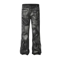 American Vintage Paint Brush Washed Distinctive Cleanfit Micro-jeans Men's Trendy Zipper Design Vibe Pants main image 1