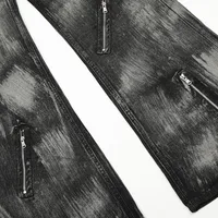 American Vintage Paint Brush Washed Distinctive Cleanfit Micro-jeans Men's Trendy Zipper Design Vibe Pants main image 4