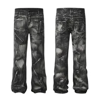American Vintage Paint Brush Washed Distinctive Cleanfit Micro-jeans Men's Trendy Zipper Design Vibe Pants main image 5