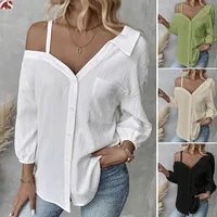 Spring And Summer  Independent Station  Lasel Seven-sleeve Shoulder Cardigan Texture Single-breasted Casual Shirt main image 1