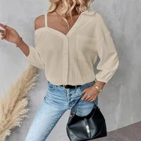 Spring And Summer  Independent Station  Lasel Seven-sleeve Shoulder Cardigan Texture Single-breasted Casual Shirt main image 2