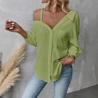 Spring And Summer  Independent Station  Lasel Seven-sleeve Shoulder Cardigan Texture Single-breasted Casual Shirt main image 3