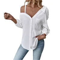 Spring And Summer  Independent Station  Lasel Seven-sleeve Shoulder Cardigan Texture Single-breasted Casual Shirt main image 5