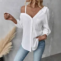Spring And Summer  Independent Station  Lasel Seven-sleeve Shoulder Cardigan Texture Single-breasted Casual Shirt sku image 3