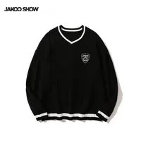 Jiayiku Fashion Brand Vintage Preppy Style V-neck Sweater Badge JK Uniform Twisted Flower Bottoming Long Sleeve Sweater main image 2