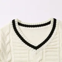 Jiayiku Fashion Brand Vintage Preppy Style V-neck Sweater Badge JK Uniform Twisted Flower Bottoming Long Sleeve Sweater main image 3