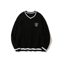 Jiayiku Fashion Brand Vintage Preppy Style V-neck Sweater Badge JK Uniform Twisted Flower Bottoming Long Sleeve Sweater sku image 6