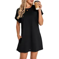 Real Shot  Europe And The United States  In Stock  Spring And Summer New Solid Color Round Neck Pocket Loose Short Sleeve Dress main image 2
