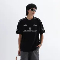 Jiayiku Men's American Street Fashion Brand Distinctive T-shirt Stripe Stitching Design Sense Niche High Street Loose Short Sleeve T main image 1