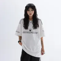 Jiayiku Men's American Street Fashion Brand Distinctive T-shirt Stripe Stitching Design Sense Niche High Street Loose Short Sleeve T main image 2