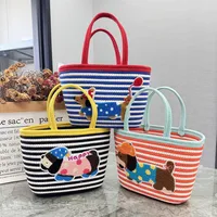 Large Capacity Cute Puppy Ladies Handbag Hand Woven Large Capacity Vegetable Basket Dachshund Dog Bag Wholesale main image 1