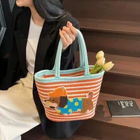 Large Capacity Cute Puppy Ladies Handbag Hand Woven Large Capacity Vegetable Basket Dachshund Dog Bag Wholesale main image 2