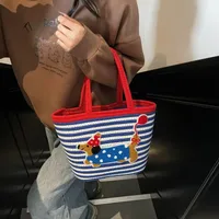 Large Capacity Cute Puppy Ladies Handbag Hand Woven Large Capacity Vegetable Basket Dachshund Dog Bag Wholesale sku image 3