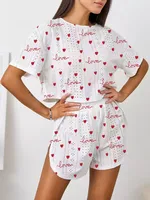 Women's Short-sleeved Shorts Jacquard Printed Summer Fashion Two-piece Pajamas Home Clothes Suit sku image 1