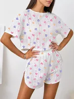 Women's Short-sleeved Shorts Jacquard Printed Summer Fashion Two-piece Pajamas Home Clothes Suit sku image 22